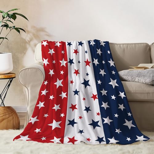 YeeJu Patriotic Throw Blanket 4th of July Memorial Day Fourth of July Throw Blanket for Couch Bed Soft Fuzzy Fleece Blankets Stars and Stripes Red White Blue American Flag Veteran Blanket 50x60 - color: Flag-03, size: 50"x60"