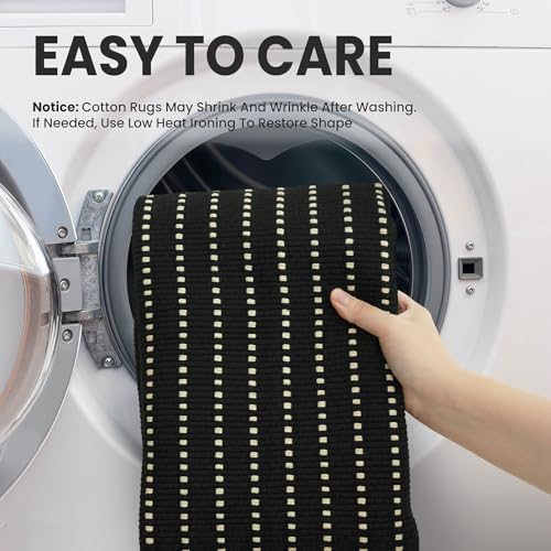 EARTHALL Small Area Rug 2x3 Ft Washable Rugs for Entryway Non Slip Braided Throw Rugs Door Mat Indoor Outdoor Entrance Cotton Woven Carpet for Kitchen Foyer Front Door, Black/Cream - color: Black and Beige, size: 2' x 3' (Rectangular)