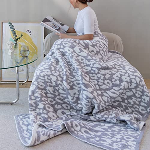 MH MYLUNE HOME Ultra Soft Leopard Throw Blanket (50x60 inches) Microfiber Blanket Plush Warm Reversible Cheetah Blanket Snow Leopard Pattern Throw for Couch Bed Sofa - White Gray, 50"x60" - color: Leopard Gray, size: 50"x60" - 550 GSM
