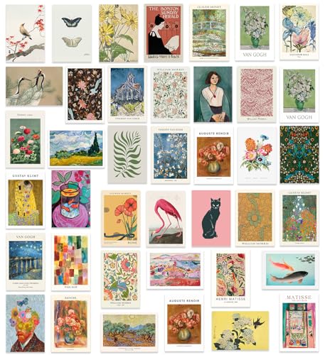 KBKBART 40 Pcs Vintage Wall Collage Kit Maximalist Paintings Art Prints Vintage Famous Artists Aesthetic Prints Cards Photo Wall Decor Aesthetic Collage Dorm Bedroom Decor - color: Eclectic, size: 4x6 inch x 40pcs