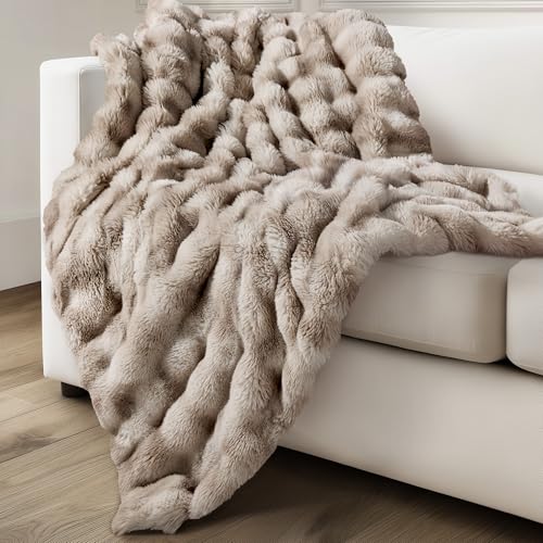 Ultra Soft Cozy Faux Fur Throw Blanket, Fuzzy Plush Thick Bubble Blanket, Oversize Luxury Fluffy Blanket for Couch, Sofa, Bedroom, and Living Room,50x60 Inches,Tie-Dye Light Taupe - color: Tie-dye Light Taupe, size: Throw