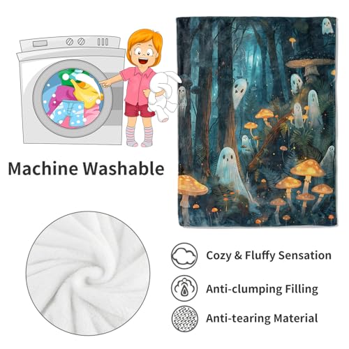 Ghost Blanket Haunted Forest Throw Blankets,Birthday Gifts for Kids Adult,Lightweight Soft Fleece with Glowing Dark Mushroom,Sofa Couch Bed Room Horror Halloween Decor 60x80in - color: Ghost, size: 60x80in