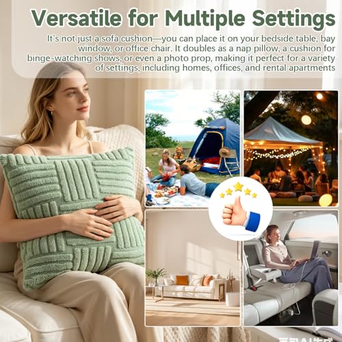 Plush Knitted Throw Pillow Covers, Decorative Cushion Cases for Sofa and Bed, Cozy Texture for Home - color: Green Woven Plush Pillowcase