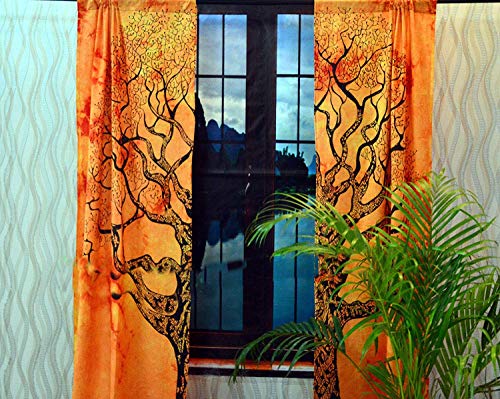 Indian Mandala Tree of Life Window Curtain Handmade Cotton Door Curtains Dorm Decor Tapestry Balcony Wall Drapes Window Treatment Door Cover Wall Panels Wall Sheer Blackout 82X52 Inch - color: Coral Color, size: 52"W x 82"L (Pack of 1)