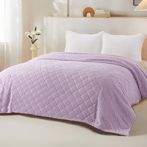 Whale Flotilla Fuzzy Fleece King Size Blanket for Bed, Soft Fluffy Jacquard Waffle Blankets for All Season, Lightweight and Cozy, 90x104 Inch, Lilac - color: Lilac, size: King(90x104 Inch)