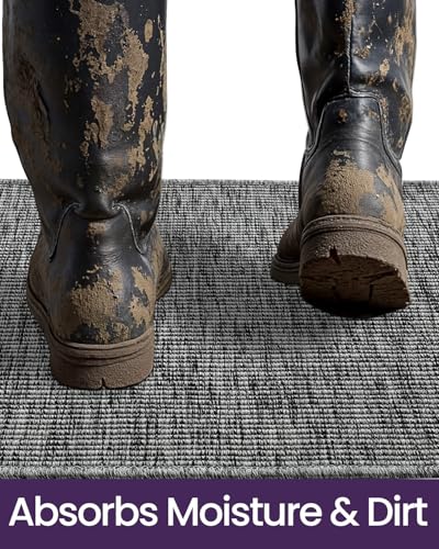 DEXI Dirt Trapper Door Mat, 31x60 Washable Doormat, Dirt Resistant and Absorbent, Easy Clean Low-Profile Floor Rugs for Entryway, Front Door, and Inside Entrance, Dark Grey - color: Dark Grey, size: 2'7" X 5' (Rectangular)