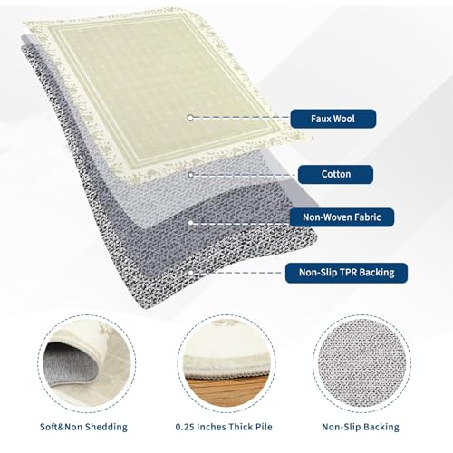 Garvee Washable Rugs for Living Room 8x10 Area Rugs for Bedroom Scalloped Rug Modern Bordered Non Slip Large Kids Bedroom Carpet Indoor Stain Resistant Floor Cover for Dining Room Office Nursery Beige - color: Beige, size: 8' x 10' (Rectangular)