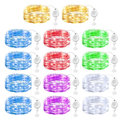 Brightown 14 Pack 6 Color LED Fairy Lights Battery Operated String Lights, 7ft 20LED Waterproof Silver Wire String Lights, Firefly Starry Moon Lights for Mason Jars DIY Christmas Wedding Party Bedroom - color: 6 Color, size: 14 Pack