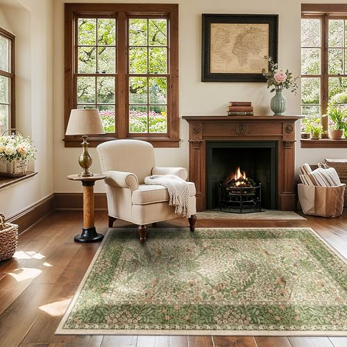 3x5 Floral Washable Area Rug for Living Room, Vintage Boho Rugs for Bedroom Dining Room, Botanical Birds Non Slip Low Pile Forest Throw Carpet for Farmhouse Office, Retro Pink/Green - color: Pink Green (Larger Pattern), size: 3' x 5' (Rectangular)