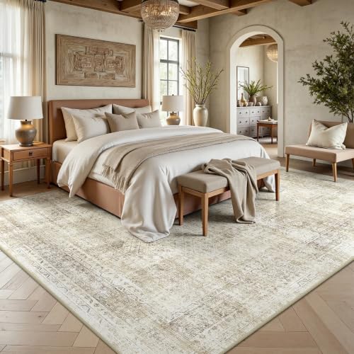 8x10 Area Rugs for Living Room, Washable Vintage Retro Floral Rug, Low Pile Non Slip Distressed Large Carpet for Bedroom, Dining Room, Office, Home (Beige) - color: I-beige, size: 8' x 10' (Rectangular)