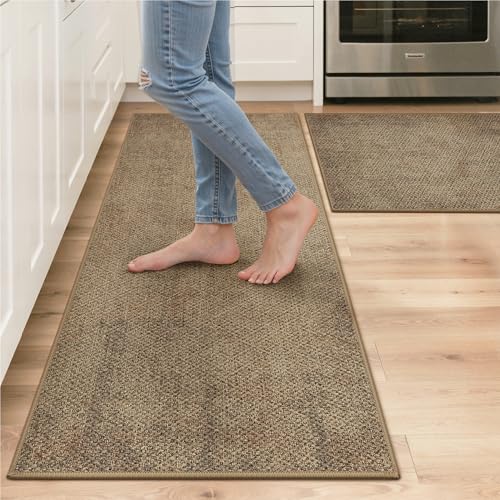 GENIMO Kitchen Mats for Floor 2PCS, Washable Absorbent Runner Rugs for Kitchen, 17.3"x47"+17.3"x30", Cushioned Non Slip Kitchen Rugs for Kitchen Floor,Standing Mat Rug for Home, Sink, Laundry, Jute - color: Jute, size: 17.3"x47"+17.3"x30"