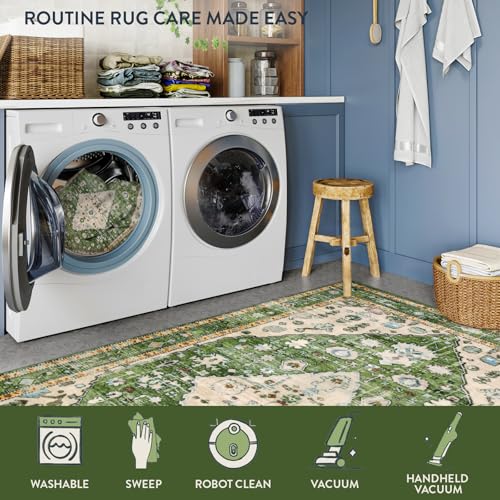 Lahome Felice Boho Runner Rugs 2x5 Green Kitchen Runner Rugs Non Skid Washable, Tribal Vintage Soft Machine Washable Non-Shedding Indoor Runners for Bedroom Hallway Bathroom Decor - color: Green, size: 2' x 5' (Runner)