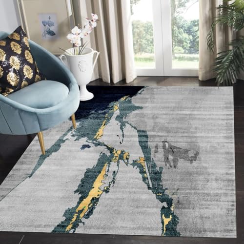 Blue Grey Gold Contemporary Modern Abstract Rug for Livingroom Bedroom Distressed Texture Washable Soft Diningroom Home Office Area Rug 3x5 Indoor Outdoor Carpet - color: I, size: 3x5