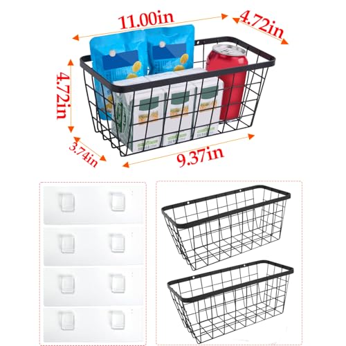 2 Pack Hanging Wall Basket Organizer Over the Cabinet Door Wire Baskets for Organizing -Space-Saving Hanging Baskets for Organizing Wall Mount Storage,No Drilling Adhesive Wall Storage Basket, Black - color: Black-New, size: 2 PACK