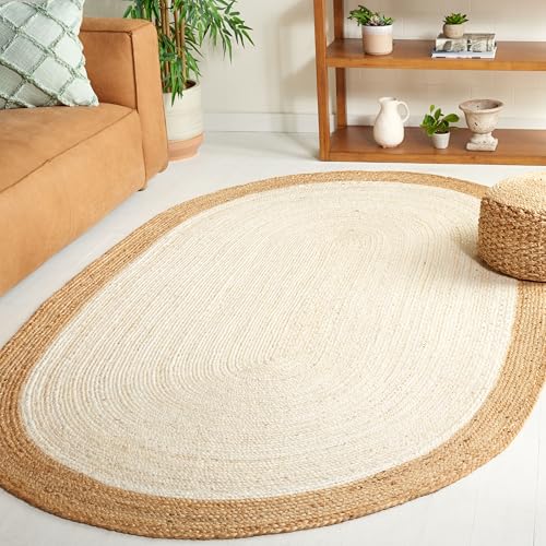 SAFAVIEH Natural Fiber Collection Area Rug - 2'6" x 4' Oval, Ivory & Natural Brown, Handmade Jute, Braided Border Design (NF801M) - color: Ivory/Natural, size: 2'6" x 4' (Oval)