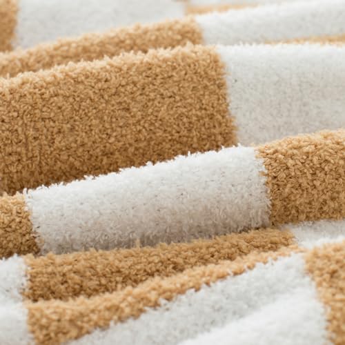 Carriediosa Checkered Throw Blanket 50" X 60", 400GSM Ultra Soft Microfiber Fuzzy Fluffy Reversible Cute Preppy Knitted Blankets Cozy Plush Fall Throws for Couch, Bed, Sofa, Tan Brown - color: Check - Tan Brown, size: 50" X 60"