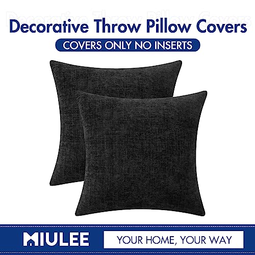 MIULEE Pack of 2 Black Throw Pillow Covers 16x16 Inch Soft Chenille Pillow Covers for Sofa Living Room Couch Solid Dyed Cases - color: Black, size: 16" x 16" (Pack of 2)