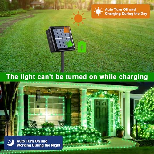 QITONG Green Solar Fairy Lights, 2 Pack Each 66ft 200 LED String Light Outdoor Waterproof, Silver Wire Christmas Twinkle Mini Lights with 8 Modes - color: Green