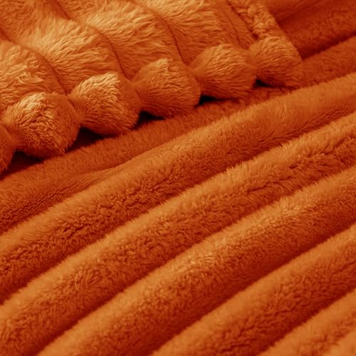 Exclusivo Mezcla Twin Size Flannel Fleece Blanket, Super Soft Striped Jacquard Bed Blanket, Lightweight Fuzzy Cozy for All Seasons, 60x80 Inches, Burnt Orange - color: Burnt Orange, size: Twin ( 60x80 IN )