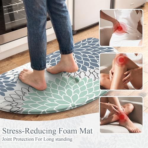 KIMODE Kitchen Mats for Floor Cushioned Anti Fatigue,Floral Farmhouse Kitchen Rugs Sets of 3 Non Slip,Waterproof Kitchen Carpet Runner Decor for Sink Laundry Bathroom,Multi Cyan - color: Multi Cyan, size: 18" x 28"+18" x 47"+18" x 59"-0.47 inches