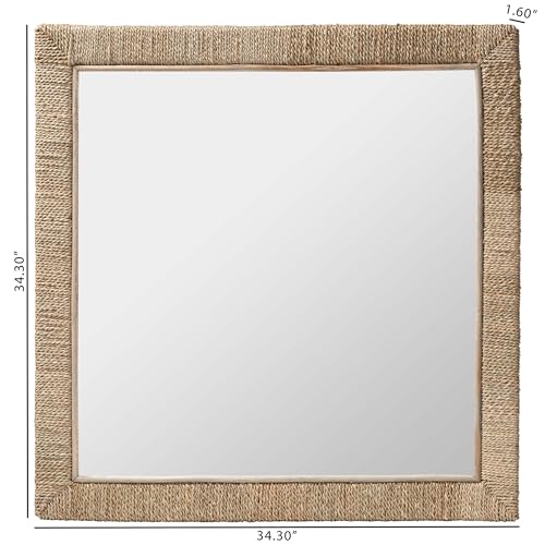 bali & pari Geralyn Japandi Natural Seagrass Square Wall Mirror