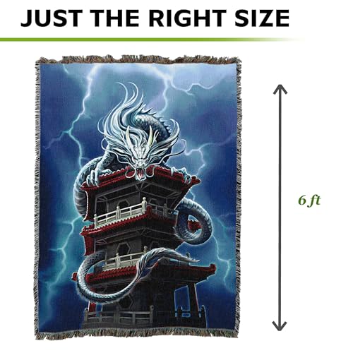 Pure Country Weavers The Tower Dragon Woven Blanket by Anne Stokes - Fantasy Gift Cotton Tapestry Throw - Made in The USA - 72" x 54" - color: Tower, size: 72" x 54"