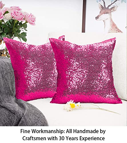 ShinyBeauty Sequin Pillow Case Hot Pink 20x20 Inch Pack of 2 Sequin Pillow Covers Set Zipper Couch Cushion Covers Fuchsia Rustic Pillowcases Sofa Decorative Pillow Covers for Farmhouse Party - color: Hot Pink, size: 20" x 20" (Pack of 2)