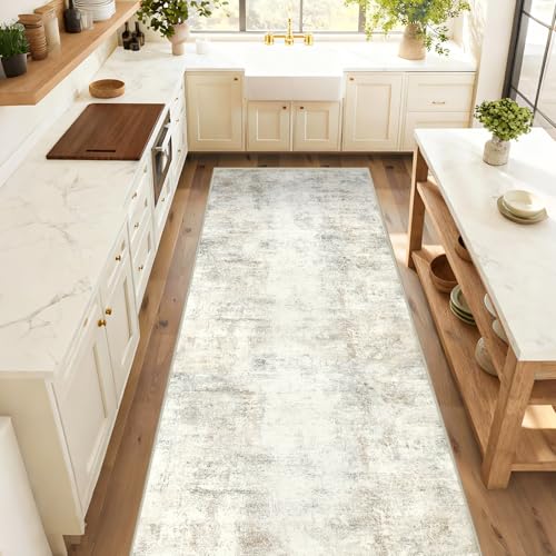 Capslpad 3x10 Beige Abstract Hallway Runner, Ultra Soft Fabric Washable Runner Rug, Non-Slip Rubber Backing, Stain Resistant Low Pile Runners for Hallways, Kitchen, Entryway, Bedroom - color: Beige, size: 3' x 10' (Runner)