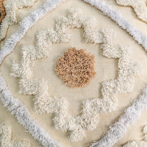 Andreannie Pack of 2 Boho Tufting Throw Pillow Cover Embroidered Textured Cushion Cover with Tassels Soft Home Decororative for Couch Sofa 18x18 inch (Boho Cream) - color: Boho Cream