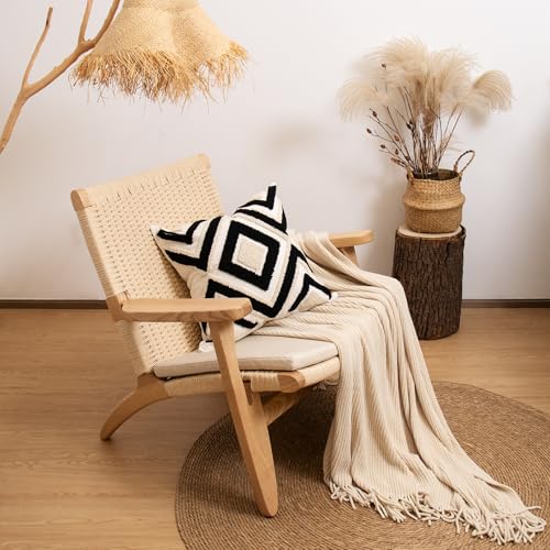 lifein 18x18 Pillow Covers-Throw Pillow Cover Tufted Boho Jacquard Pillow Covers Farmhouse Decorative Pillow Cover Pillow Cases for Gift Couch Sofa Bed Chair Living Room Home Decor - color: D-qr728(1 Pack Without Pillow Insert), size: 18" x 18" (Pack of 1