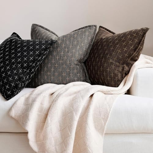ZWJD 12x20 Pillow Covers Set of 2 Soft Polyester Textured Pillow Covers with Stylish Flange Edge Cozy Farmhouse Throw Pillows for Couch Bed Sofa Living Room - color: Black, size: 20" x 12" (Pack of 2)