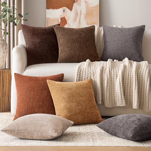 18x18 Inch Set of 2 Textured Throw Pillow Covers Decorative Soft Accent Square Chenille Pillowcases Neutral Farmhouse Cushions Modern Home Decor for Couch Sofa Bedroom Living Room,Beaver Fur - color: Beaver Fur, size: 18" x 18" (Pack of 2)