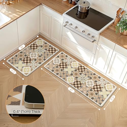 GENIMO Anti Fatigue Kitchen Mats for Floor, Cushioned Non Slip Kitchen Rug, Waterproof Kitchen Floor Mat Runner, Kitchen Mat for Laundry, Sink, Office, Entryway, 17.3"x47"+17.3"x30", Beige - color: D.beige, size: 17.3"x47"+17.3"x30"