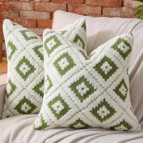 AmHoo Pack of 2 Decorative Throw Pillow Covers Rhomboid Luxury Super Soft Plush Set Case Cushion for Couch Sofa Bedroom 20 x 20-Inch Sage Green - color: Sage Green, size: 20" x 20" (Pack of 2)