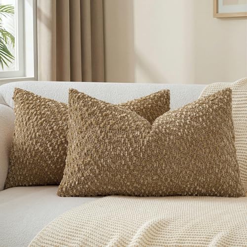 a moment Brown Pillow Covers Set of 2 with Plush Cluster Texture (12x20 Inch), Decorative Throw Pillows for Living Room, Couch Bed, Sofa, Cozy Accent Pillow Cases for Home Decor (No Inserts) - color: Brown, size: 20" x 12" (Pack of 2)