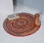 Handmade Natural Fiber Round Collection 2' Round Natural Handmade Boho Charm Farmhouse Jute Area Rug (Chindi) - color: Chindi