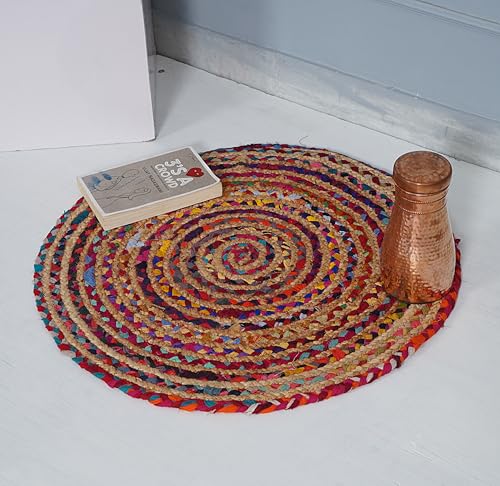Handmade Natural Fiber Round Collection 2' Round Natural Handmade Boho Charm Farmhouse Jute Area Rug (Chindi) - color: Chindi