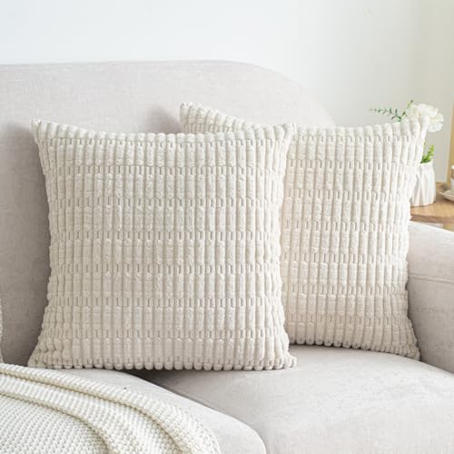 Pack of 2 Corduroy Decorative Throw Pillow Covers 16x16 Inch Soft Boho Striped Pillow Covers Modern Farmhouse Home Decor for Sofa Living Room Couch Bed Cream White - color: Cream White, size: 16" x 16" (Pack of 2)