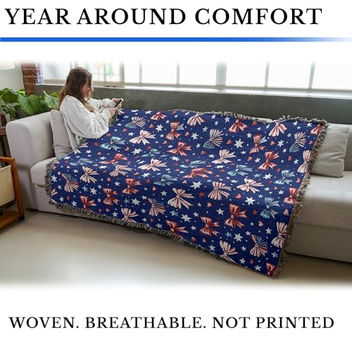Pure Country Weavers Patriotic Bows - Americana Gift Tapestry Throw Blanket Woven from Cotton - Made in The USA (72x54) - color: Patriotic Bows, size: 72x54