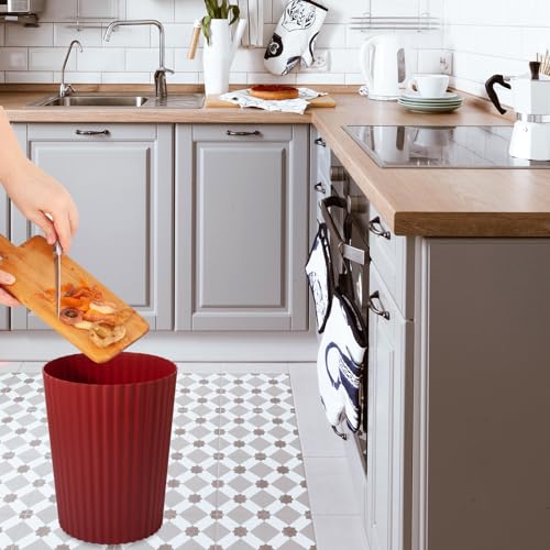 JiatuA Small Trash Can Plastic Wastebasket Round Garbage Container Bin for Bathroom, Kitchen, Bedroom, Home Office, College Dorm, Dark Red - color: Red, size: 1.8 Gallons