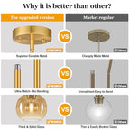 MQMQA 2 Pack Gold Globe Pendant Lights, Mid Century Gold Pendant Light Fixtures, Amber Glass Pendant Lights Kitchen Island Adjustable Hanging Fixture for Dining Room (Bulbs not Included) - color: Brushed Gold + Amber Glass 2 Pack