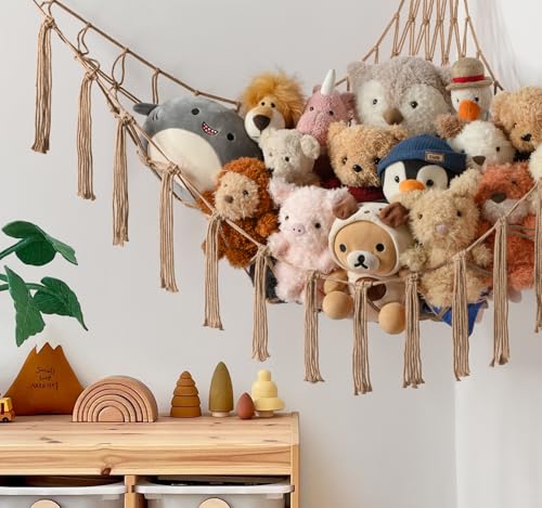 Stuffed Animal Storage Hammock or Net Corner - Large Toy Hammock Net for Stuffed Animals Room Decor - Cute Stuff Animal Organizer Plush Holder - Kids Baby Nursery Essentials Wall Bedroom Home Decor - color: Flaxen, size: XL Large(51L"*51H"*65"W)