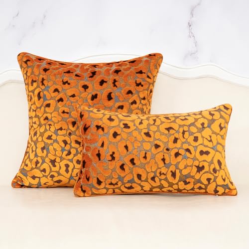 Alerfa Orange Floral Throw Pillow Cover 12 x 20 Inch Cut Velvet Rectange Luxury Decorative Lumbar Pillow Cover for Couch Living Room Bedroom - color: Orange, size: 20" x 12" (Pack of 1)