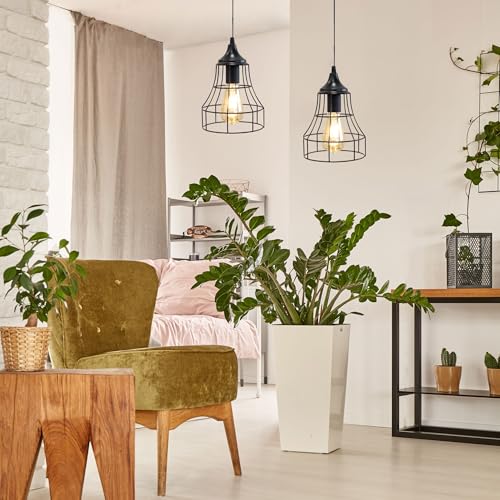 JHY DESIGN Set of 2 Battery Powered Chandelier Pendant Lights Boho Hanging Metal Cage Lamps with 6 Hours Timer for Bar Bedroom Garden Parties Patio Indoor Outdoor Gazebo Pergola(Geometry) - size: 9.5 inches, Set of 2, Geometry