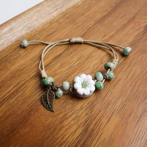 Handmade Green Boho Bracelets for Women, Bohemian Ceramic Beads Bracelets for Friends, Trendy Porcelain Stone Beaded Bracelets for Sisters - color: green