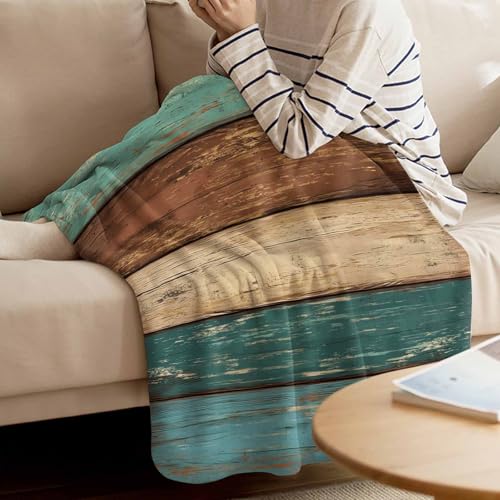 Vandarllin Retro Rustic Wood Texture Super Soft Throw Blankets Teal Green Brown Fluffy Fuzzy Flannel Bed Blanket Decorative for Home Sofa Couch Chair Living Bedroom (50x60 Inch) - color: Farmhouse Wood Stripes, size: 50x60 Inch