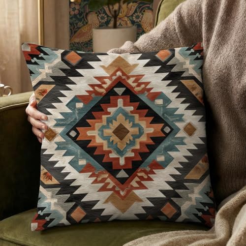 YOU FOUND ME Boho Throw Pillow Covers 18x18 Inch, Vintage Bohemian Carpet Print Pillowcase, Soft Decorative Cushion Cover for Couch Sofa Bedroom Living Room Decor (Colorful) - color: Colorful