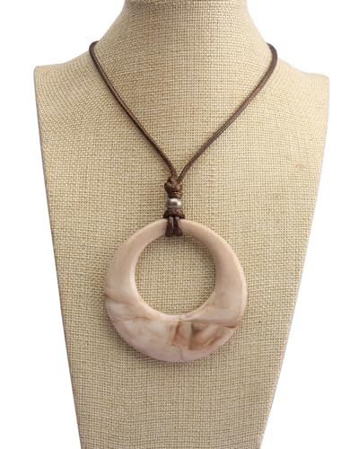 Leather Necklace for Women Long Boho Pendant Hippie Choker Necklace Bohemian Layered Leather Rope Wooden Jewelry Gifts - style: Large Pendant Necklace