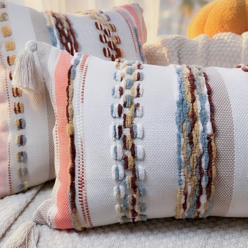 PANOD Boho Long Lumbar Throw Pillow Cover 14 x 36 Red Brown, Chenille Morocan Extra Long Pillow Case Cover, Decorative Long Pillow for Bed Couch Sofa Farmhouse - color: Red Tone, size: 36" x 14" (Pack of 1)