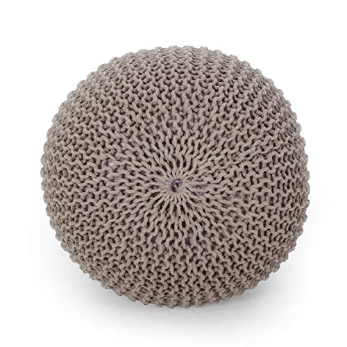 Nahunta Knitted Round Pouf - Cotton - Brown - color: Brown